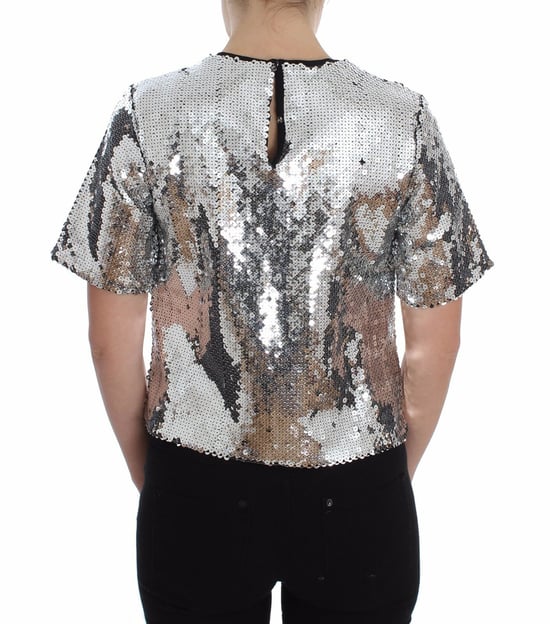 Dolce & Gabbana Frauen Bluse T-Shirt mit Rundhalsausschnitt aus silbernen Pailletten - Image 3