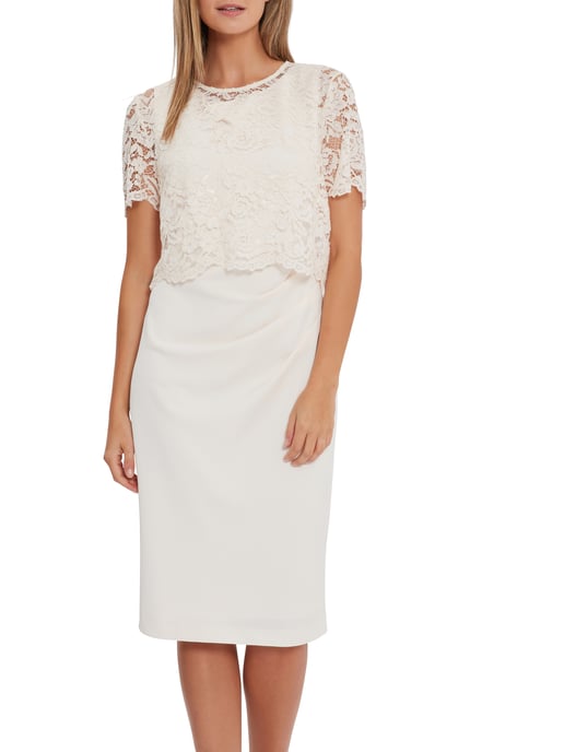 Kora Moss Crepe Dress Lace Overtop