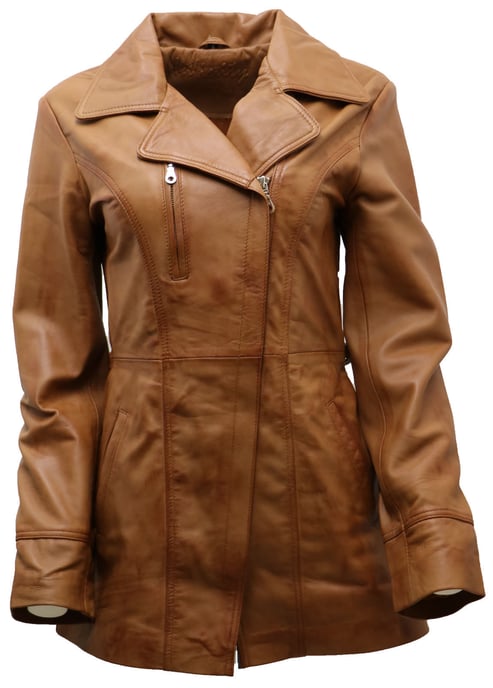 Women's Md-length leather biker jacket - Okehampton