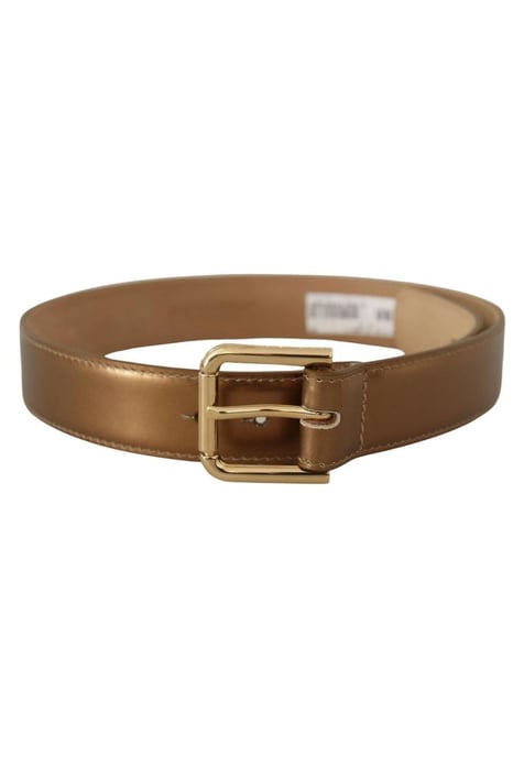 Dolce & Gabbana Women's Bronze Leather Gold Logo Engraved Waist Buckle Belt