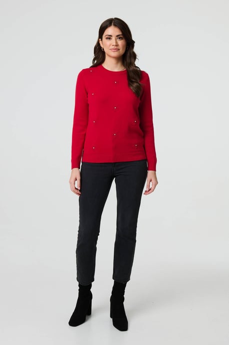 Red Floral Gemstone Embellished Jumper - Image 1