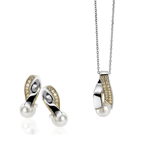 Orphelia Women's 925 Sterling Silver Set: Chain-Pendant + Earrings - Silver/Gold SET-5204