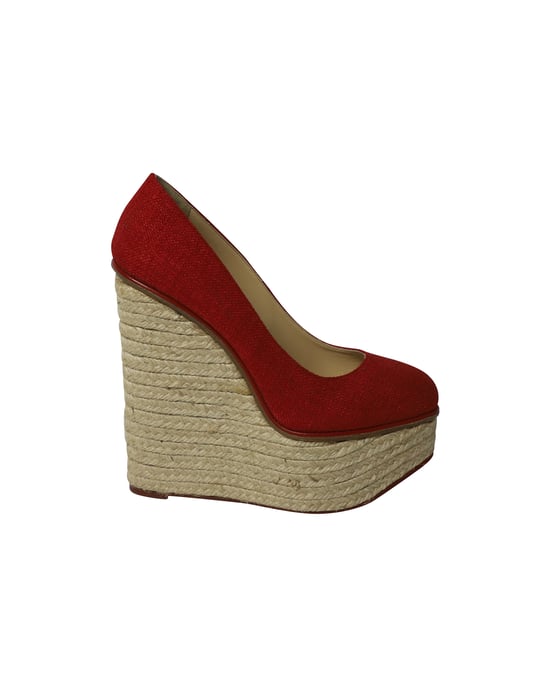 Charlotte Olympia Carmen Espadrille Plattform Wedge Pumps aus rotem Canvas - Image 1