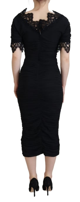 Dolce & Gabbana Schwarzes Etuikleid Midi Bodycon aus Spitze und Seide für Damen - Image 3