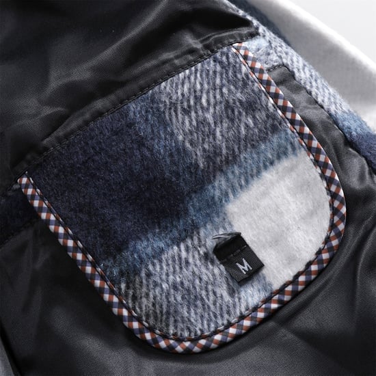 Men's Long Slim Fit Checked Winter Thick Coat with Shawl Collar Blue