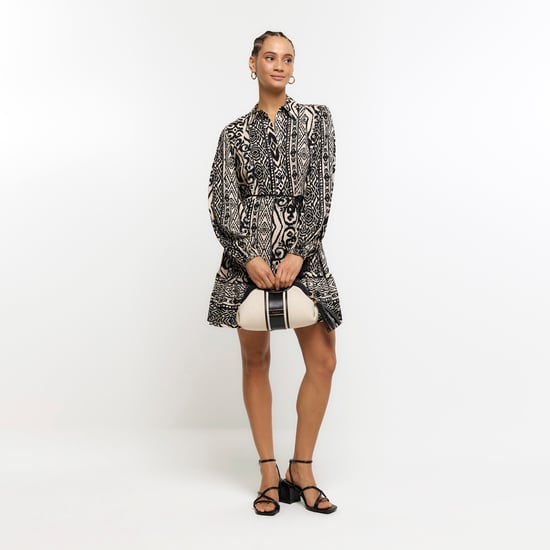 River Island Womens Mini Shirt Dress Black Aztec Belted