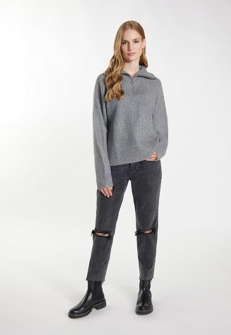 Dreimaster Rippstrick-Troyer Damen grau melange - Image 2