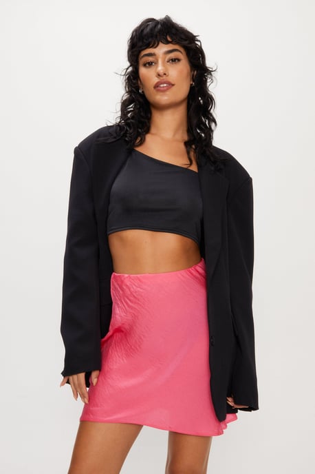 Bias Cut Hammered Satin Mini Skirt