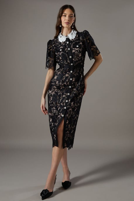 Lace Shirt Dress Contrast Colour