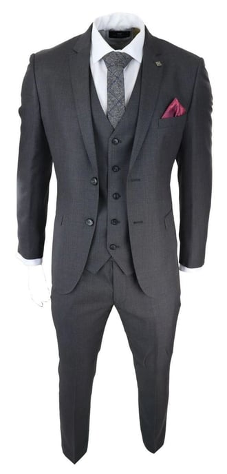Herren 3-teiliges Anzugset in Anthrazitgrau mit klassischem Steppdesign im Retro-Stil - Image 4