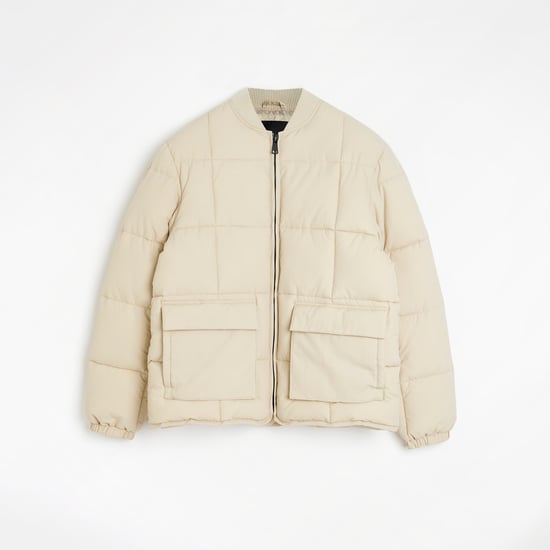 River Island Mens Bomber Jacket Beige Quilted Top