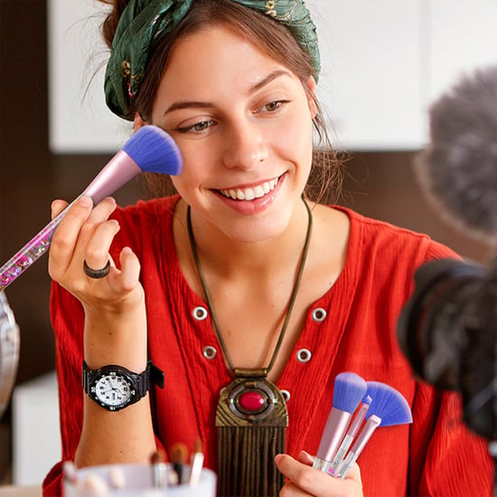 Aquarius Cosmic Makeup 7pcs Brush Set With Liquid Glitter Handle, Pink with Purple