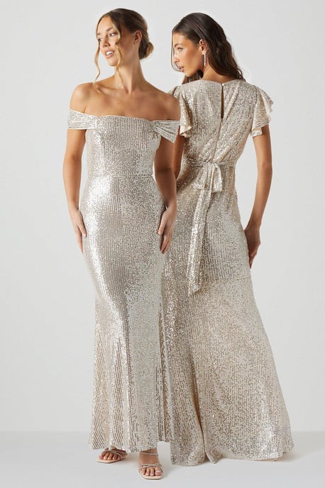 Sequin Bardot Bridesmaids Maxi Dress - Image 1