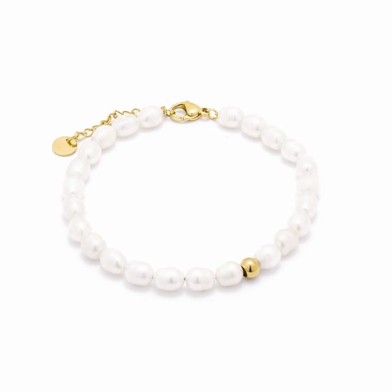 Luxenter White Pearl bracelet finished in 18K yellow gold - Unwe