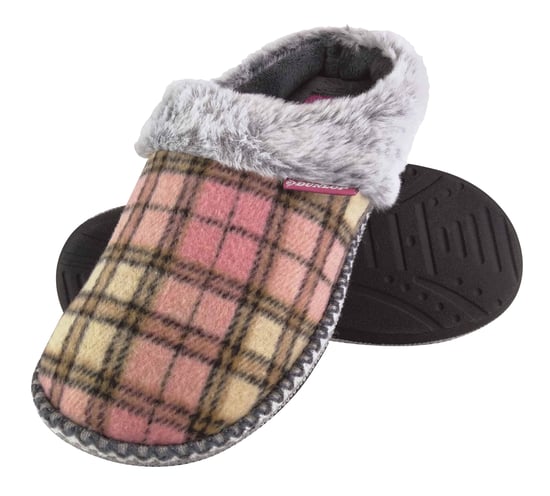 Dunlop - Damen niedlich kuschelig Plüsch Memory Foam gestrickt Hausschuhe mit offenen Rücken Mules - Image 1