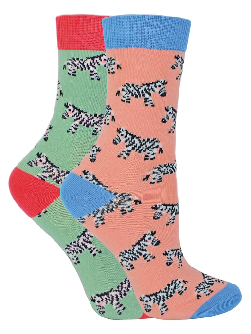 Miss Sparrow - 2er-Pack Mädchen Bambus-Tiermuster-Socken - Zebras - Image 1