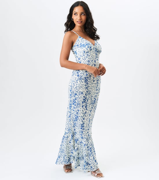 Dobby Floral Chiffon Träger-Maxikleid - Image 1