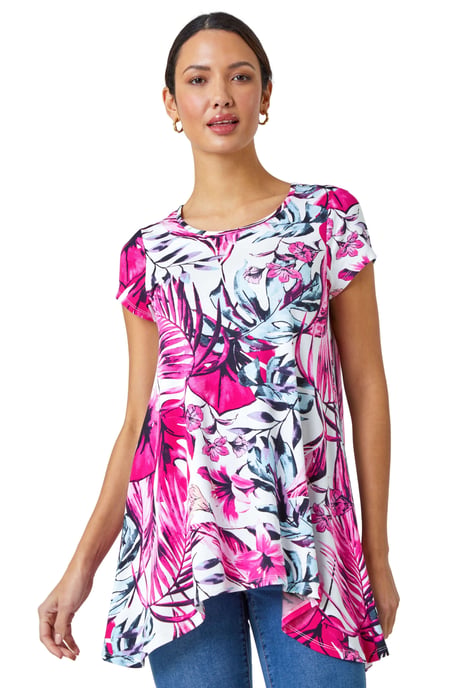 Tropical Leaf Stretch Hanky Hem Top