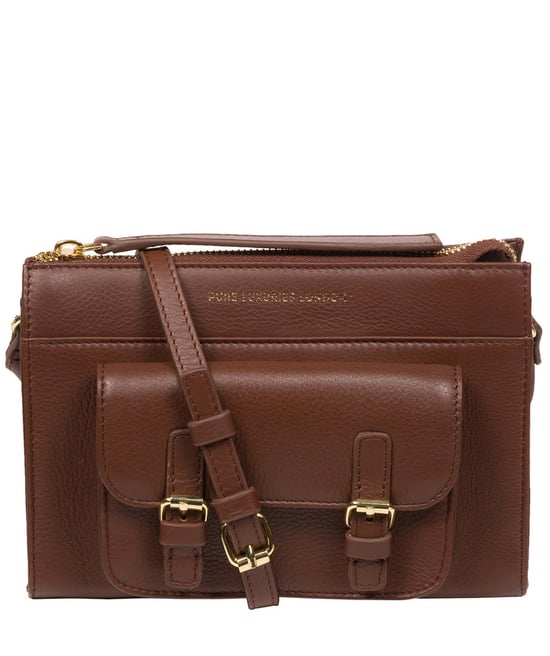 'Monica' Dark Tan Nappa Leather Cross Body Bag