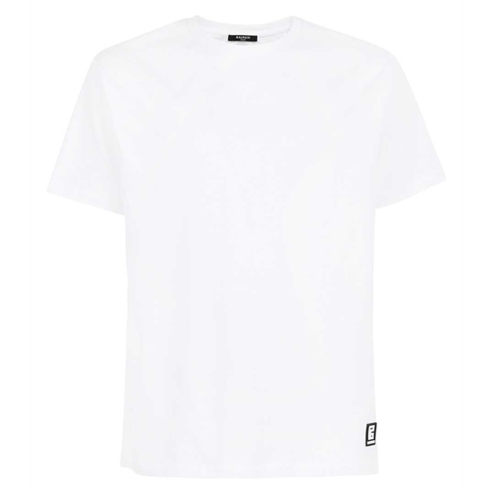 Balmain Weißes Rückseiten-Logo-Druck Baumwoll-Jersey T-Shirt - Image 1