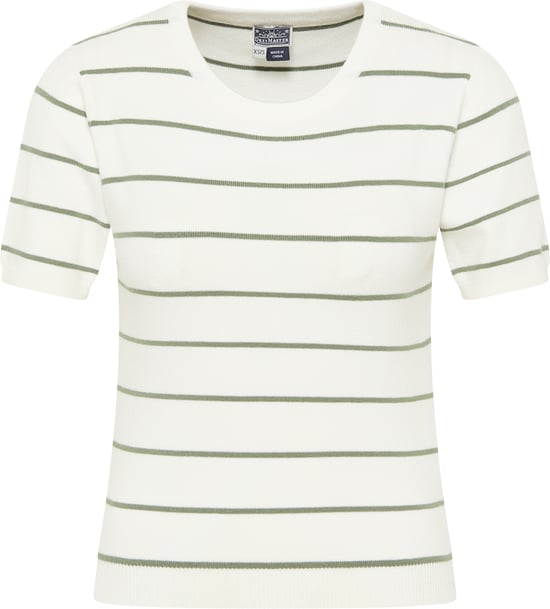 Dreimaster Kurzarm-Pullover Damen Wollweiss Oliv - Image 1