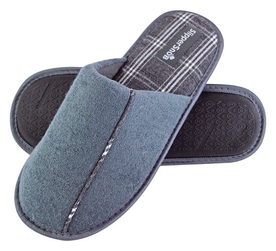 Slipper Snob - Mens Indoor Slip On Mule Hausschuhe | Plain Top Checked Sole | Memory Foam - Grau - Image 1