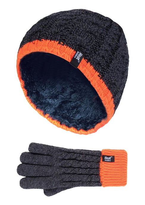 Wärmehalter - Jungen Kinder Kabelstrick warmes Fleece gefüttert Thermal Winter Mütze und Handschuhe Set - CO1P7 - Image 1