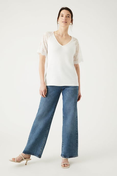 Lace Sleeve V Neck Top