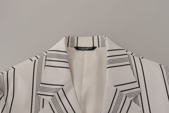 Dolce & Gabbana Weiß Streifen Baumwolle Einreiher Herren Blazer - Image 6