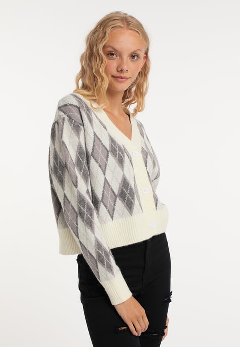 Mymo Strickjacke Damen Wollweiß Mehrfarbig - Image 3