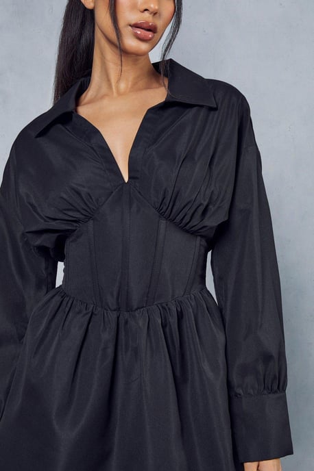Corset Insert Plunge Shirt Dress