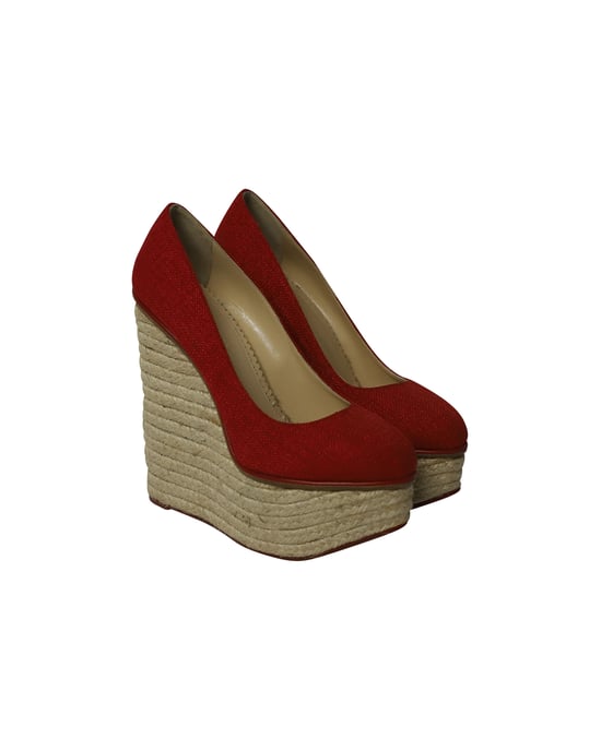 Charlotte Olympia Carmen Espadrille Plattform Wedge Pumps aus rotem Canvas - Image 3