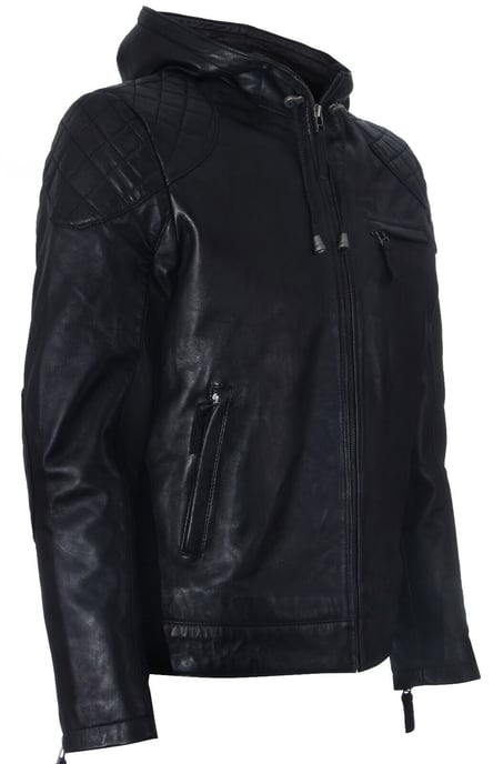 Zipped Leather Hooded Bomber Biker Jacket