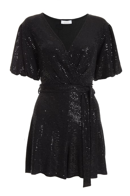 Black Sequin Wrap Playsuit