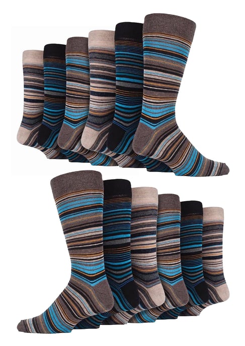 12 Paar Multipack Herren Baumwolle bunt gestreiften Kleid Socken | Socken Snob | gemusterten Business Casual Dress Socken - Bangkok - Image 1