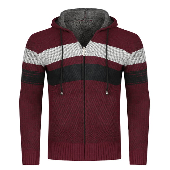Herren Winter ubergangsjacke Strickjacke mit Kapuze Gefuttert Grobstrick Kapuze Warme Jacke Burgund - Image 1
