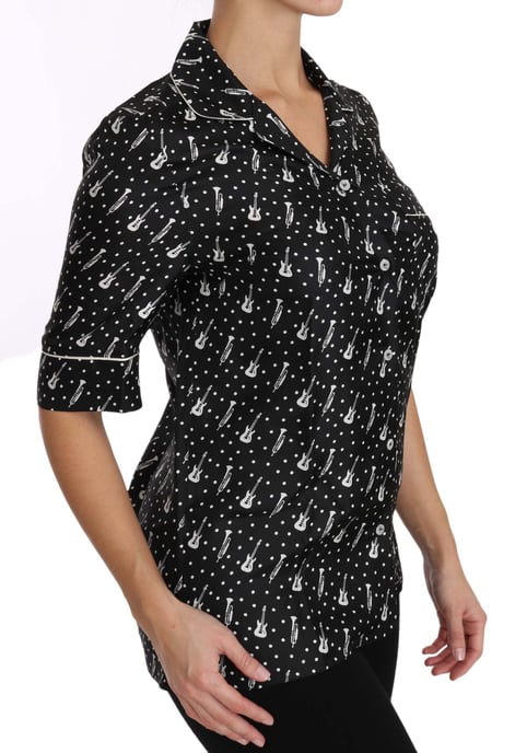 Dolce & Gabbana Damen Seidenhemd mit schwarzem Gitarren- und Trompetendruck - Image 6