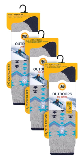 3 Paar Multipack Ultra Lite Herren Skisocken | Wärmehalter | Funky Patterned Striped Knee High Socks - Grau Fairisle - Image 2