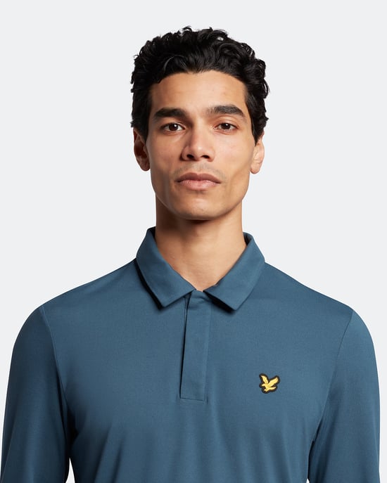Lyle & Scott Langärmeliges Poloshirt mit verdecktem Knopf in Navy - Image 4