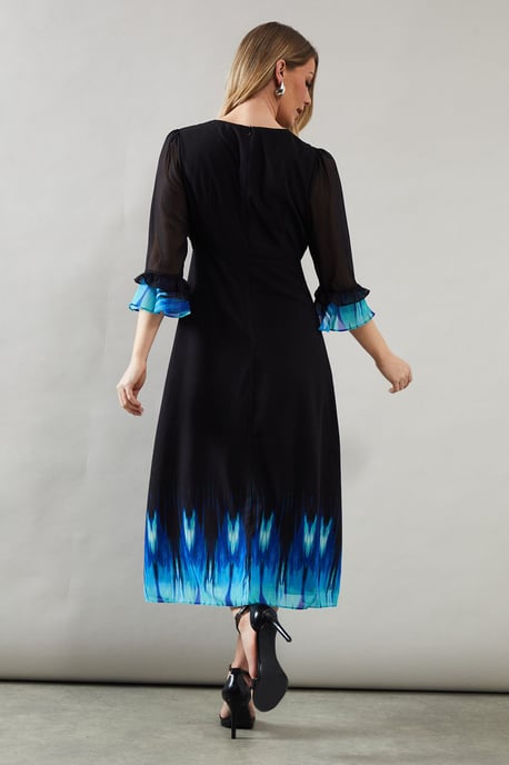 Ombre Print Flute Sleeve Chiffon Midi Dress - Image 3