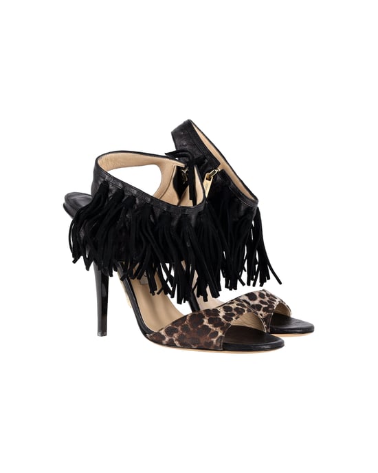 Jimmy Choo Leopardenmuster Fransen Sandalen aus schwarzem Leder - Image 3