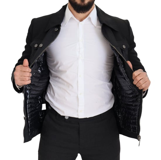 Dolce & Gabbana schwarze Wolljacke für Herren mit Kragen und durchgehendem Reißverschluss - Image 2