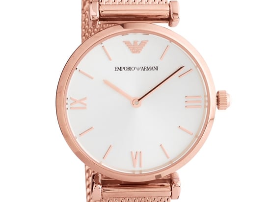 Emporio Armani AR1956 Roségoldfarbener Gehäuse mit Silbernem Zifferblatt und Mesh-Armband - Image 2