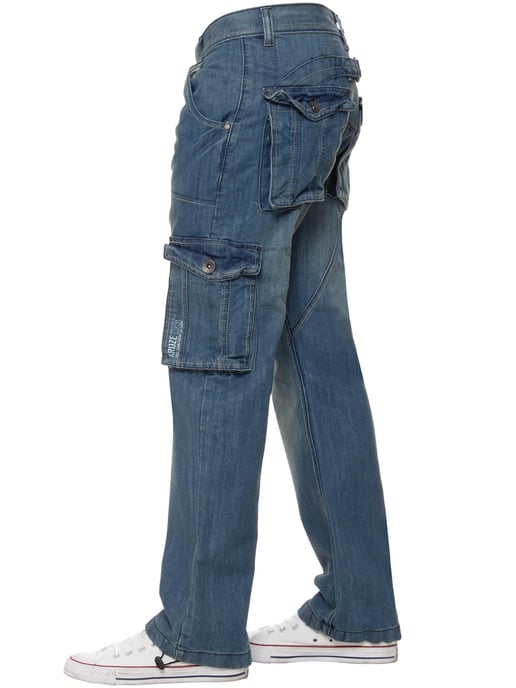 Kruze | Mens Cargo Combat Jeans - Blau - Image 3