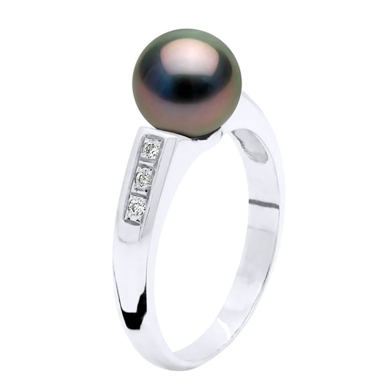 Ringschmuck Diamant 0,06 cts – Weißgold – echte Tahiti-Zuchtperle rund 8–9 mm - Image 1