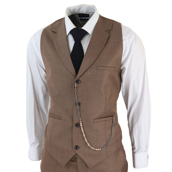 Herren Klassischer 3-teiliger Schlichter Braun-Anzug - Image 4