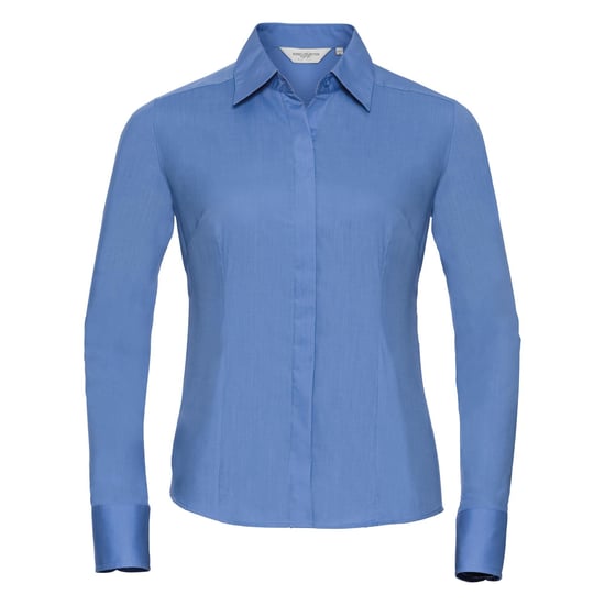 Russell Collection Popelin Bluse / Hemd, Langarm, pflegeleicht, tailliert (Blau) - Image 1