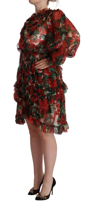 Dolce & Gabbana Damen Multicolor Rotes Blüten-Seiden-Langes Maxi-Kleid - Image 2