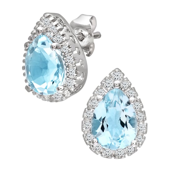 9ct White Gold Teardrop Shaped Blue Topaz and Diamond Earrings