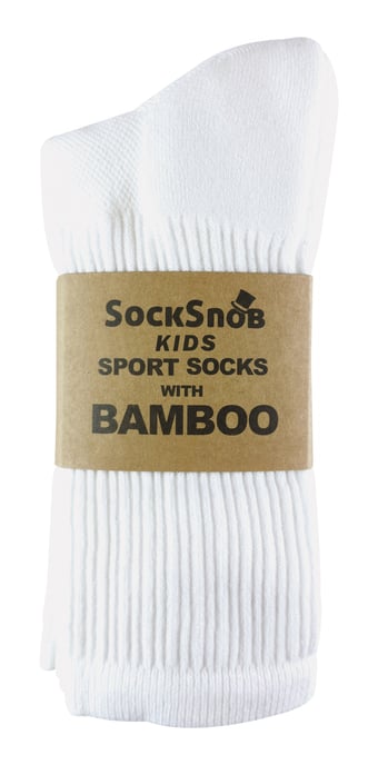 12 Paar Multipack Kinder Bambus Sport Socken | Socken Snob | Weiche atmungsaktive Crew Athletic Running Socken | Ideal Socken für PE & Sport Tag - Weiß - Image 2